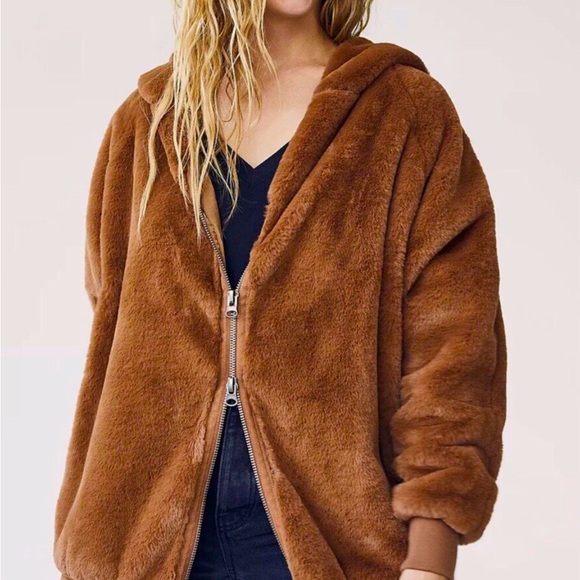 SOLD*SOLD*SOLD*SOLD*NWT*FREE PEOPLE FAUX FUR HOODED JACKET*BROWN*MSRP $198 - Picture 8 of 8